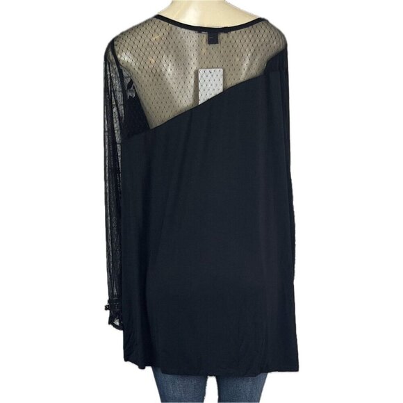 Roaman's +22/24 Black Illusion Sheer Mesh Lace Crew Neck Long Mesh Sleeve Top - Picture 4 of 6